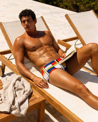 Geometric Mondrian swim brief 10 cm side