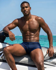 Navy Boxer Square Cut Swim Briefs 15