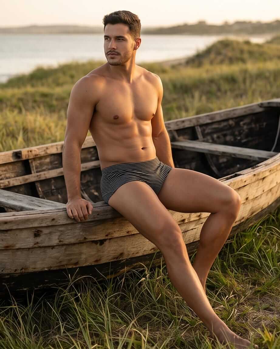 Black Monochrome Stripe Classic Swim Brief 
