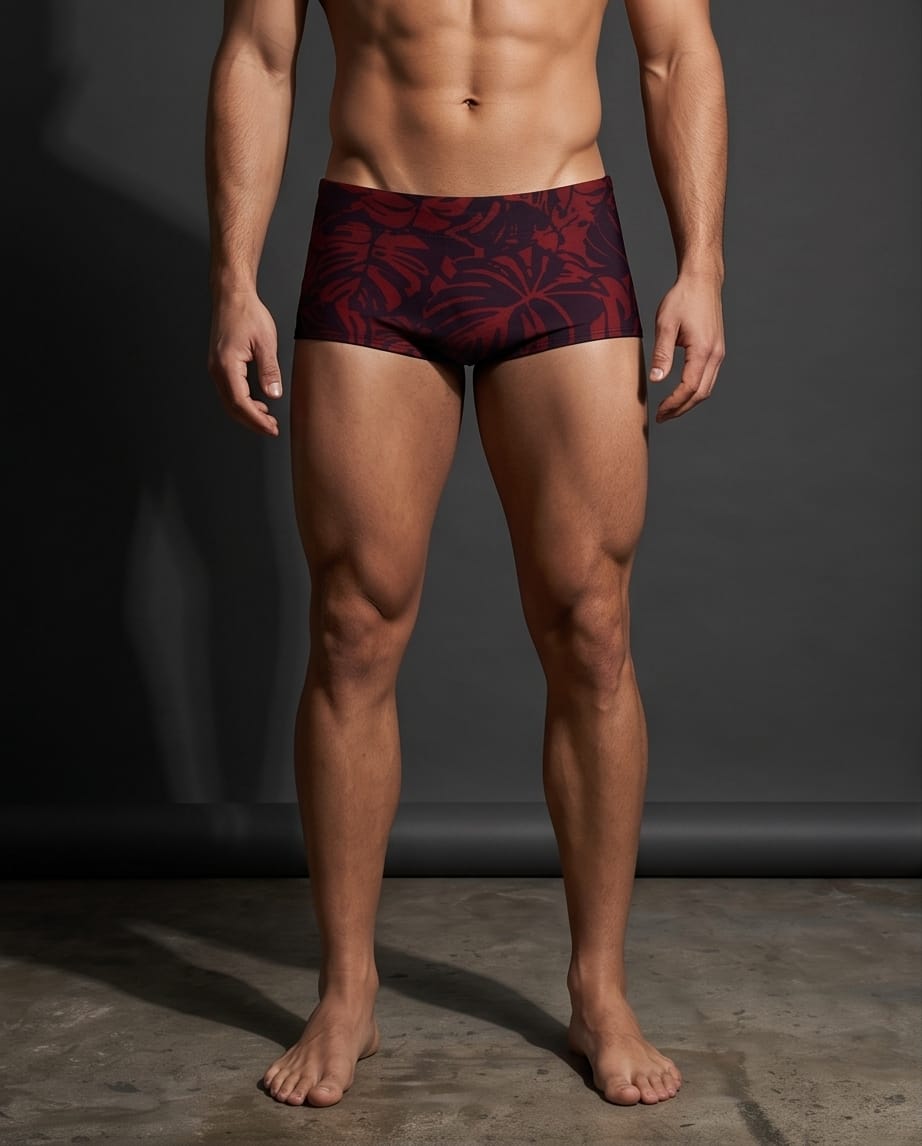 Burgundy Palm Men's Swim Briefs 15 c