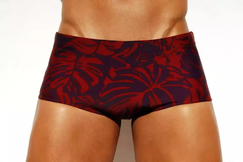 Burgundy Palm Men's Swim Briefs 15 cm 