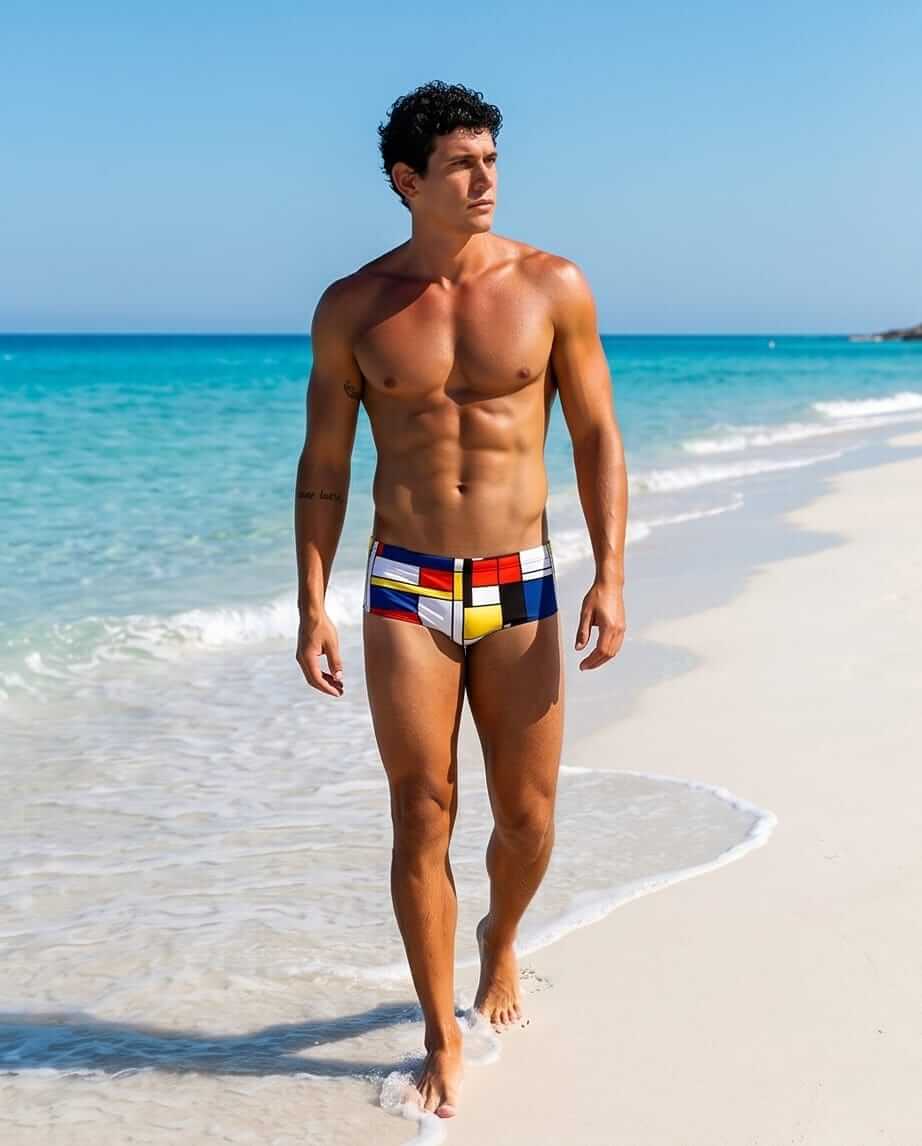 Geometric Mondrian swim brief 