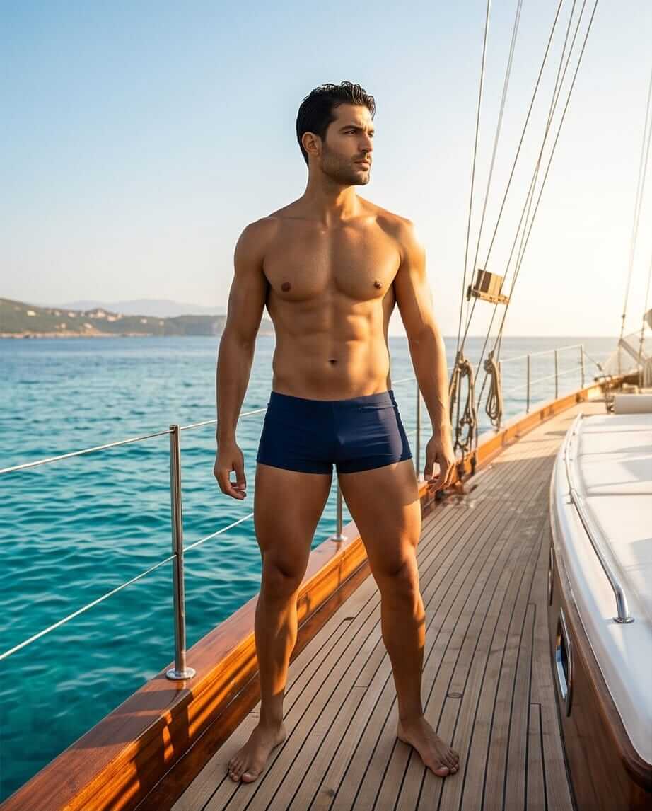 Navy Boxer Square Cut Swim Briefs 15 c