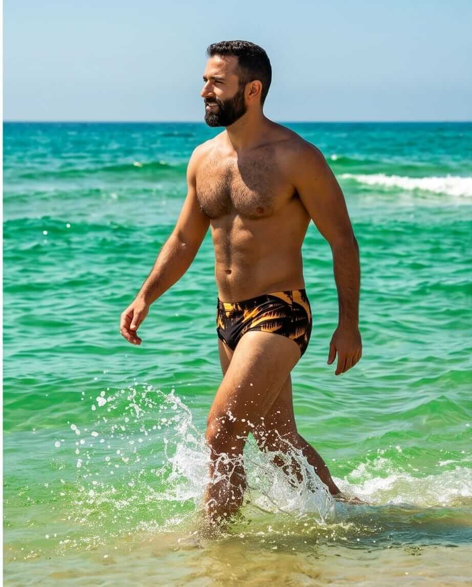 Traditional Gold Palm Print swim Brief 