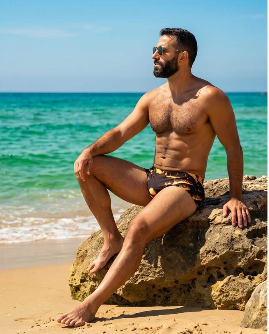 Traditional Gold Palm Print swim Brief 15 