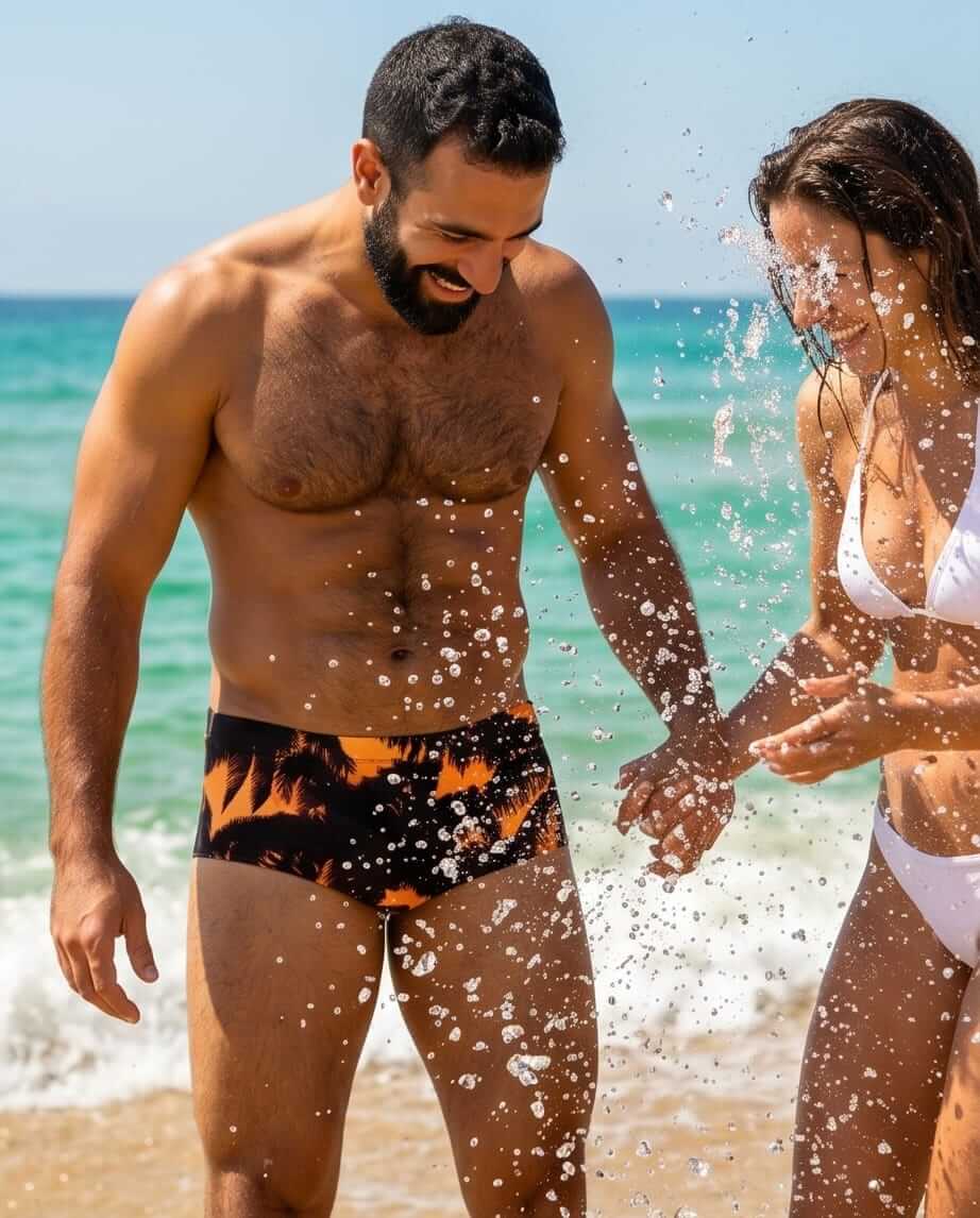 Traditional Gold Palm Print swim Brief 15 cm side
