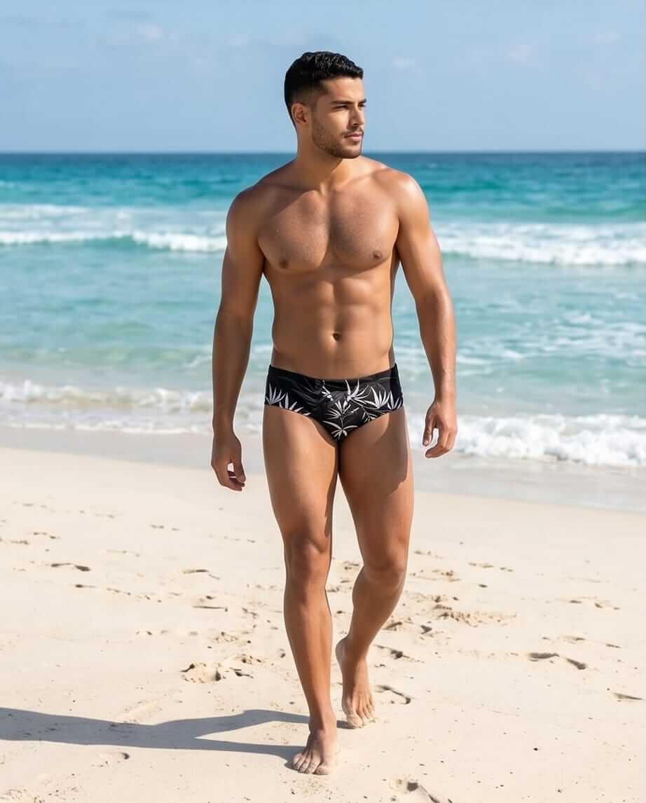 Black Floral Swim Brief 6 cm side - Aberbeach