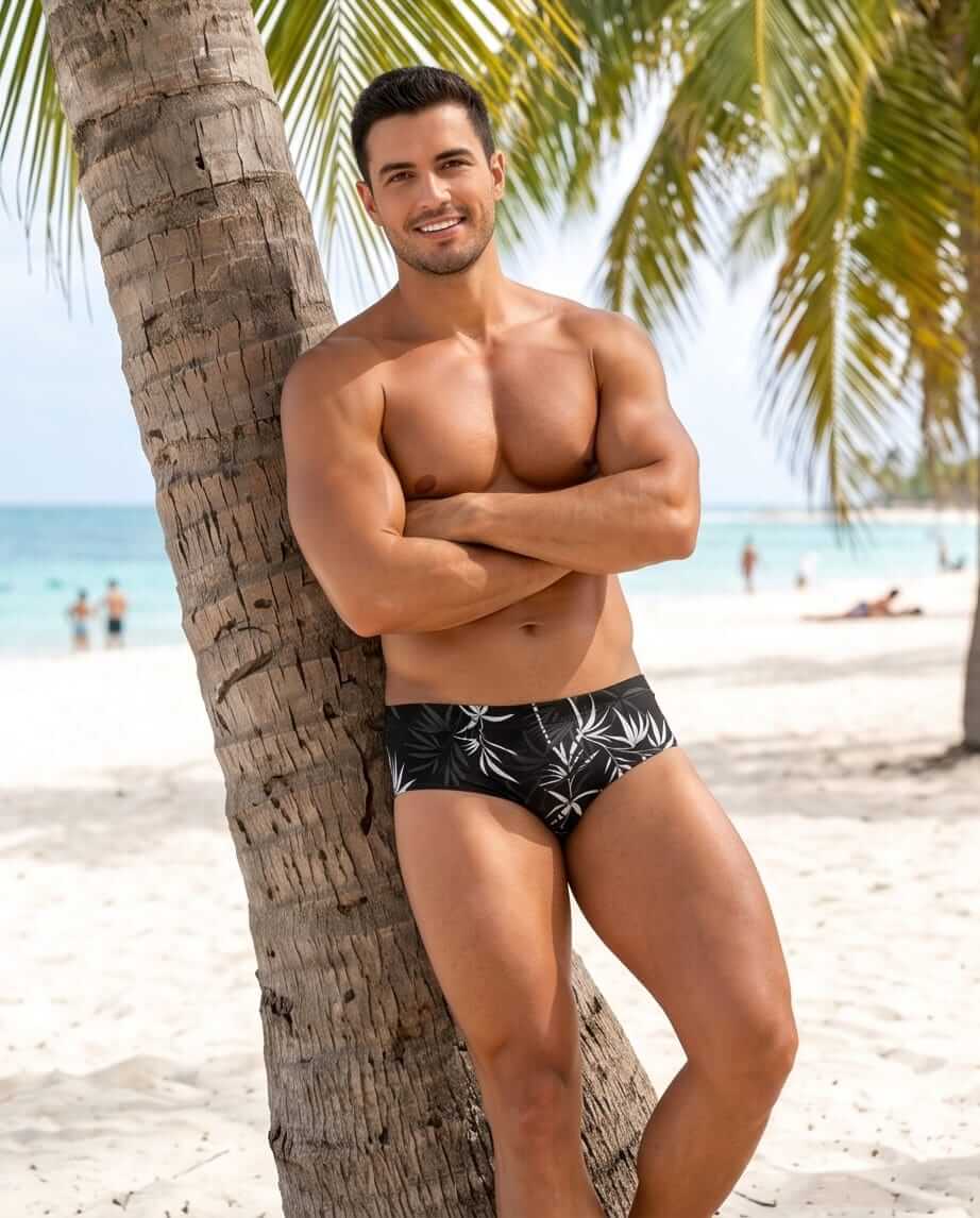 Black Floral Swim Brief 6 cm side - Aberbeach