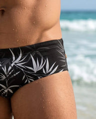 Black Floral Swim Brief 6 cm side - Aberbeach