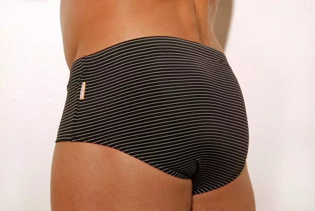 Black Monochrome Stripe Classic Swim Brief 13 cm side - Aberbeach