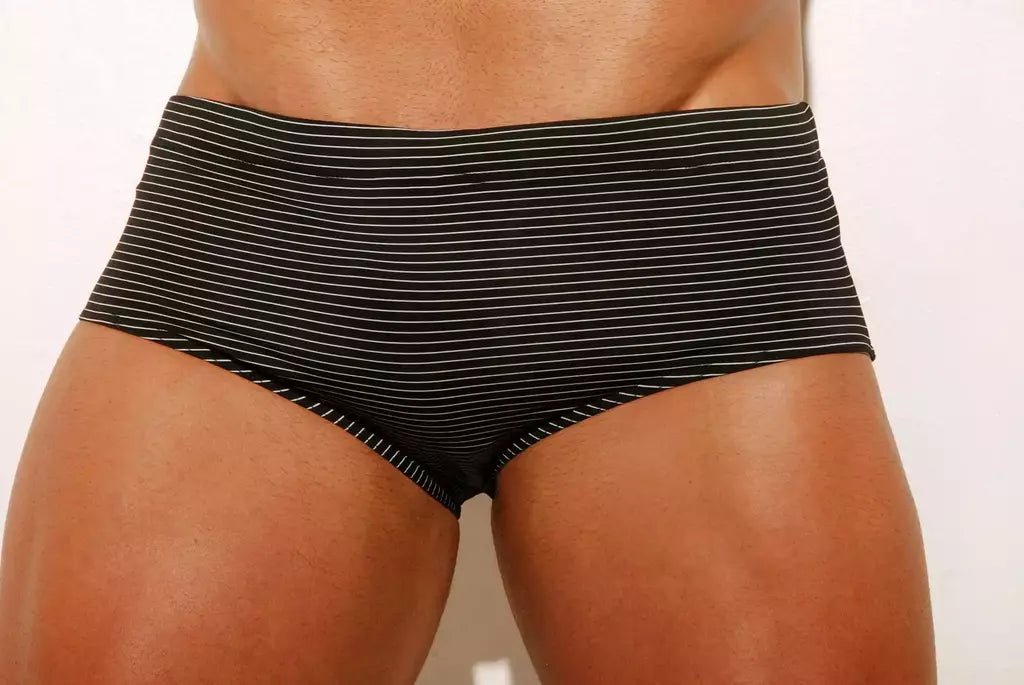 Black Monochrome Stripe Classic Swim Brief 13 cm side - Aberbeach