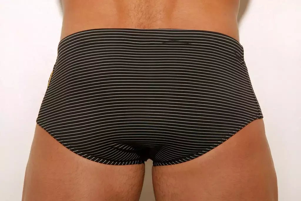 Black Monochrome Stripe Classic Swim Brief 13 cm side - Aberbeach