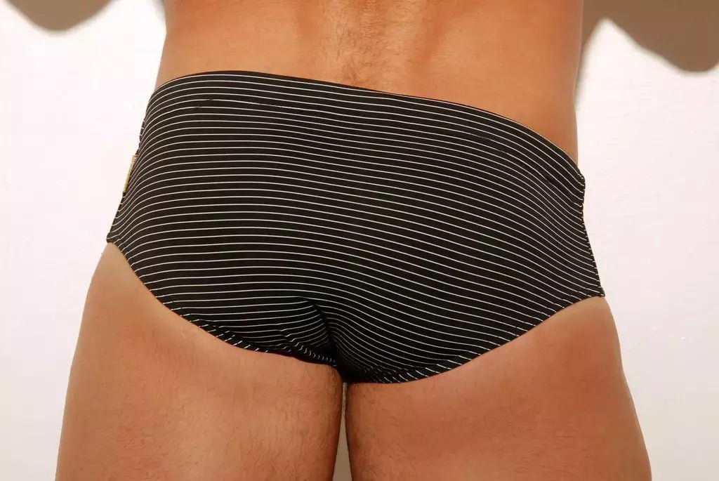 Black Monochrome Stripe Low Rise Swim Brief 10 cm side - Aberbeach