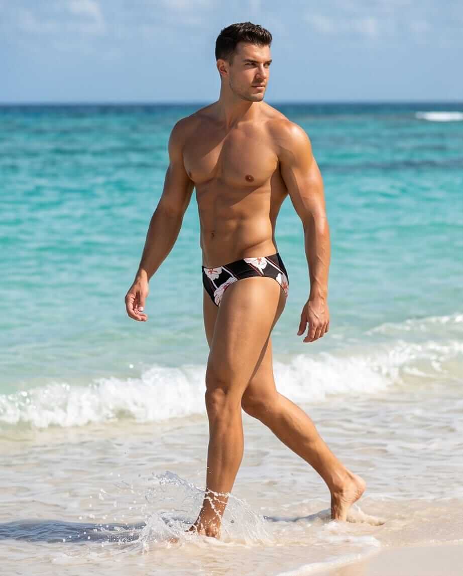 Floral black stripes togs Swim Briefs 6 cm - Aberbeach