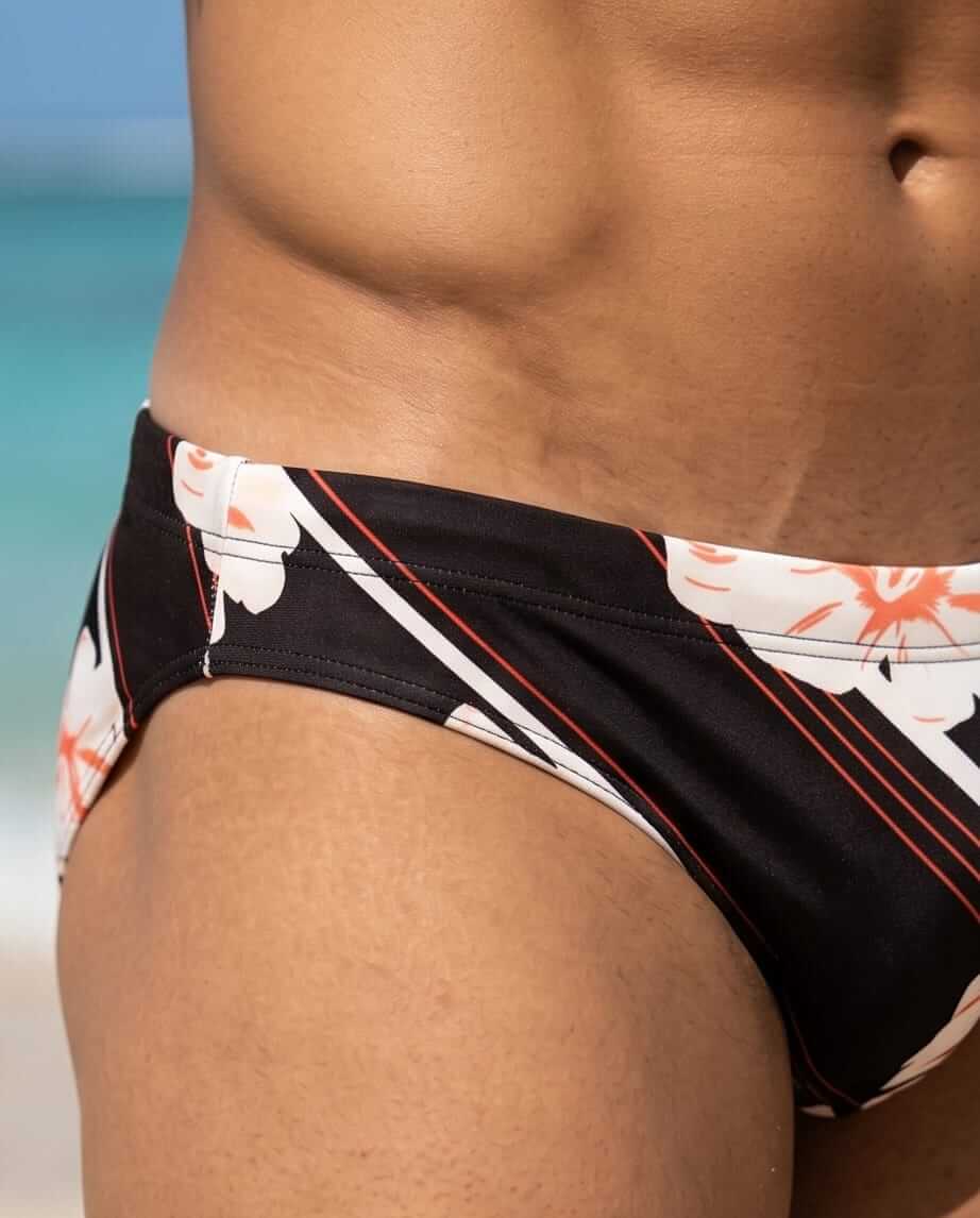 Floral black stripes togs Swim Briefs 6 cm - Aberbeach