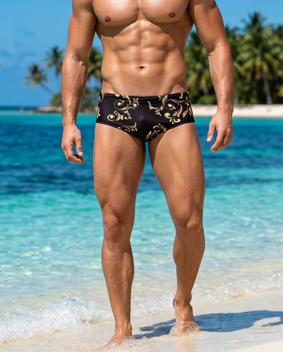 Patterned Gold Black Swim brief 10 cm side - Aberbeach