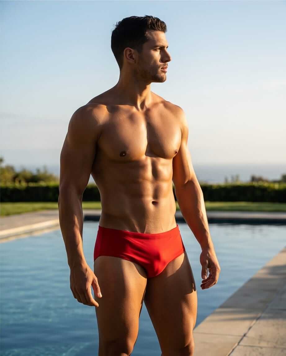 Red Low Rise Swim Brief 10 cm Side - Aberbeach
